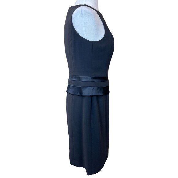 Jones New York Black Sleeveless Lined Dress Satin Stripe Peplum Back Slit Size 8 - Picture 4 of 7